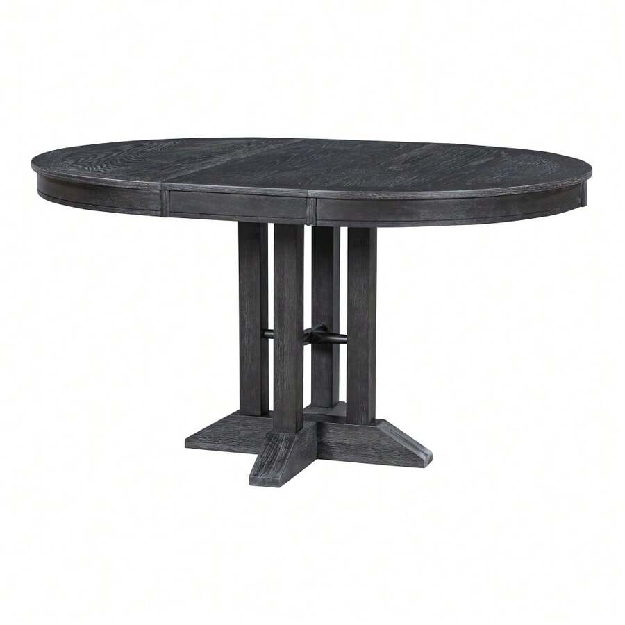 TREXM Farmhouse Dining Table Extendable Round Table For Kitchen, Dining