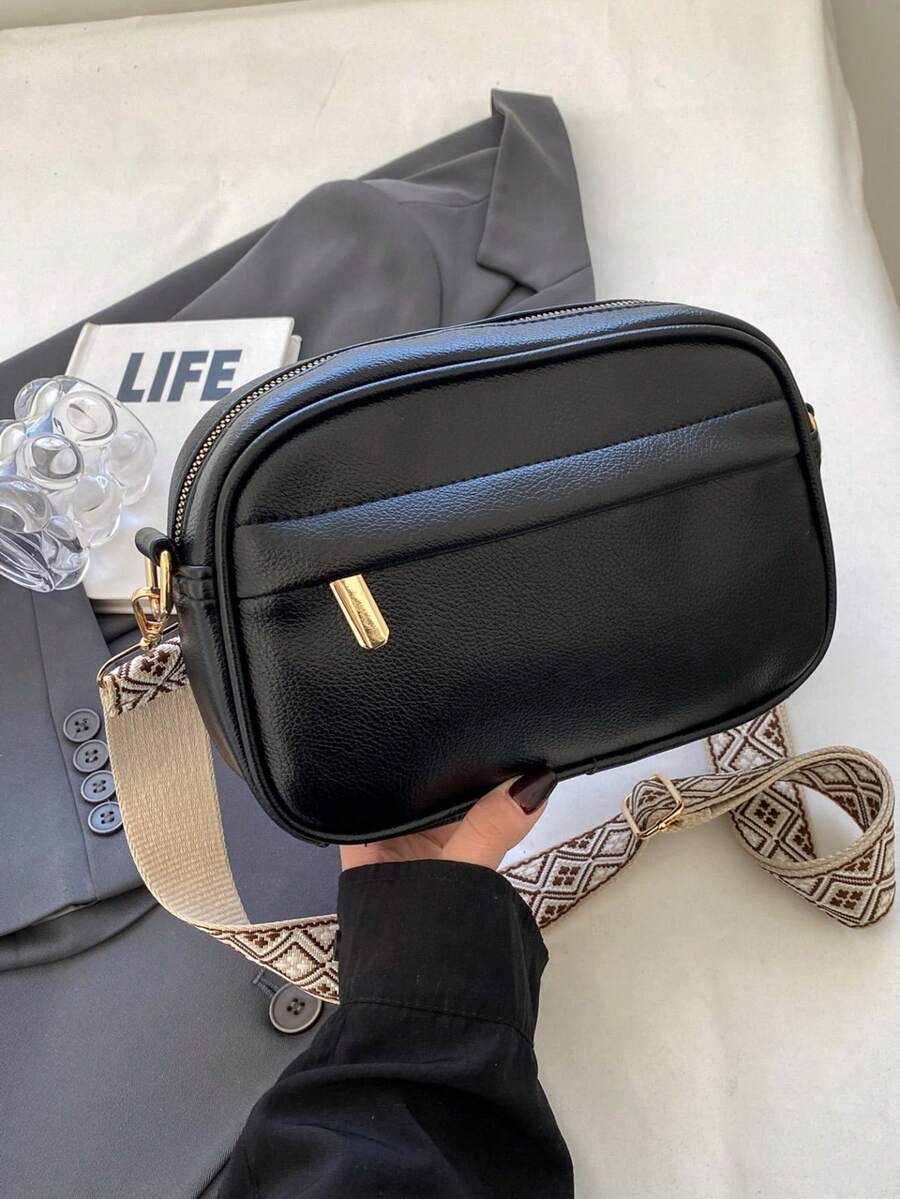 简约纯色纹理单肩包，时尚 PU 材质，女士休闲手提包，带手机钱包