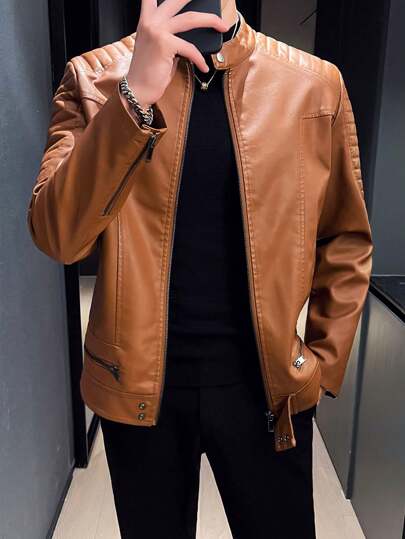 Neue Ankunft schwarze Lederjacke in Boyfriend-Stil für Herren, modisch und hochwertig im Motorrad-Stil, windabweisend, für den Herbst