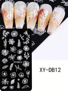 1件猫咪与新月美甲印花板，配玫瑰花、爱心Y2K图案设计，美甲印花模板，美甲配件工具，适合女性和女孩使用 - 銀色 - 查看 19