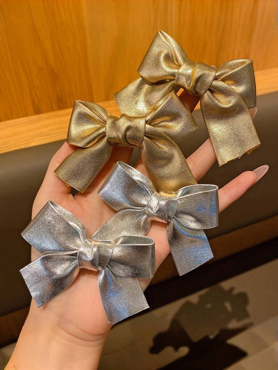 2-4 件女孩圣诞金色和银色 PU 皮革蝴蝶结发夹 - 彩色 - 查看 1