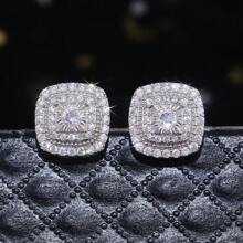 Semi-Jewelry Square Studded Earring For Women Fashion 925 Silver Plated - Bạc - Xem 1