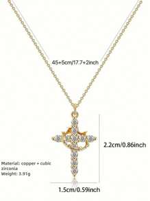 1pc Minimalistische vergulde microgeplaveide kubieke zirkonia ketting Christelijke ketting - Kruis kroon ketting - Christelijke sieraden - Christelijk cadeau - Christelijke kleding - Ketting - Kruis ketting, sierlijke ketting cadeau voor haar