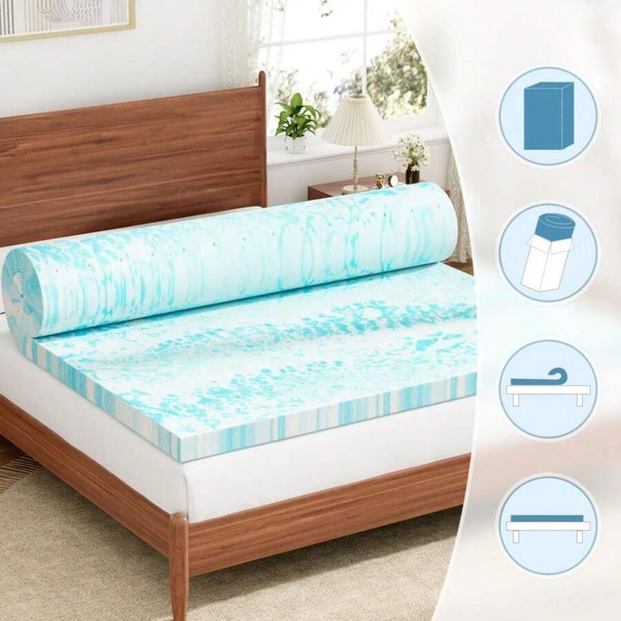 Cooling Gel Swirl Infused Memory Foam Mattress Topper Bed Topper For