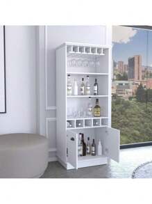 Gabinete bar de 70 pulgadas de altura con 10 estantes de vidrio, 5 cubículos y 3 estantes abiertos y gabinete blanco, DreamDecor