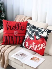 4 vỏ gối trang trí Giáng sinh 45*45cm vỏ gối vuông da đào, vỏ gối mềm phong cách cây thông Noel nơ cho tiệc Giáng sinh tại nhà ghế sofa trang trí phòng, đồ trang trí Giáng sinh, không bao gồm lõi gối, quà tặng Giáng sinh, đồ trang trí Giáng sinh, đồ trang trí - Nhiều màu - Xem 7