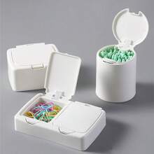 Mini Storage Box With Lid, Portable Pop-Up Organizer Box, Plastic Desktop Organizer Bucket, Dust-Proof Clean Swab Sorting Box, Suitable For Storing Cosmetics/Dental Floss/Paper Clips/Pins/Makeup Pads/Rubber Bands/Jewelry/Craft Supplies, Desk Drawer Organizer (Square/Round)
