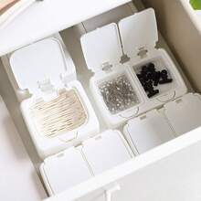 Mini Storage Box With Lid, Portable Pop-Up Organizer Box, Plastic Desktop Organizer Bucket, Dust-Proof Clean Swab Sorting Box, Suitable For Storing Cosmetics/Dental Floss/Paper Clips/Pins/Makeup Pads/Rubber Bands/Jewelry/Craft Supplies, Desk Drawer Organizer (Square/Round)