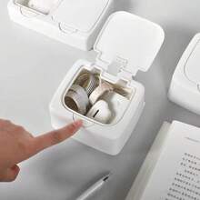 Mini Storage Box With Lid, Portable Pop-Up Organizer Box, Plastic Desktop Organizer Bucket, Dust-Proof Clean Swab Sorting Box, Suitable For Storing Cosmetics/Dental Floss/Paper Clips/Pins/Makeup Pads/Rubber Bands/Jewelry/Craft Supplies, Desk Drawer Organizer (Square/Round)