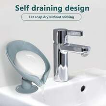 1 件带吸盘和排水设计的叶子风格肥皂盒 - 优雅的塑料浴室配件，适合家庭使用、万圣节和圣诞节装饰 - 多色 - 查看 3