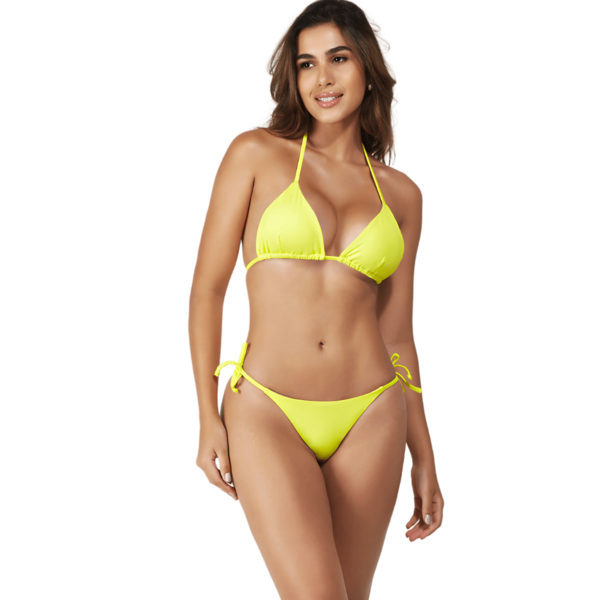 BIQUÍNI LEVO CORTININHA, TOP TRIÂNGULO, CALCINHA FIO COM ROLETÊ