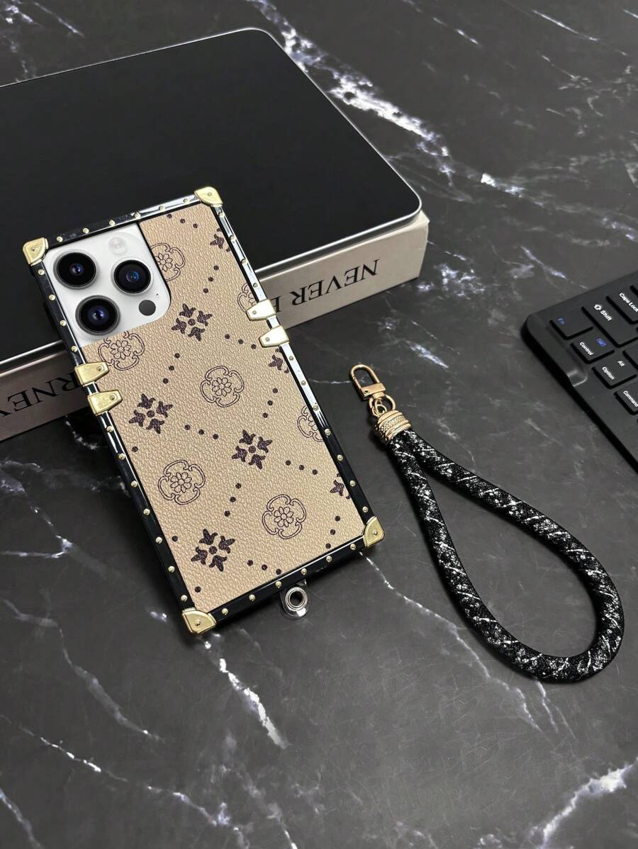 1 个皮革纹理花卉手机壳，带水钻可拆卸腕带，加固边角，防震防刮，兼容 iPhone 11/11 Pro/11 Pro Max、iPhone 12/12 Pro/12 Pro Max、iPhone 13/13 Pro/13 Pro Max、iPhone 14/14 Pro/14 Plus/14 Pro Max、iPhone 15/15 Pro/15 Plus/15 Pro Max、iPhone 16/16 Pro/16 Plus/16 Pro Max 和 Galaxy S21 Ultra/S22 Ultra/S23 Ultra/S24 Ultra、A23、A33、A53、Z Flip3、Z Flip4、Z Flip5、Z Flip6 - 卡其色 - 查看 1