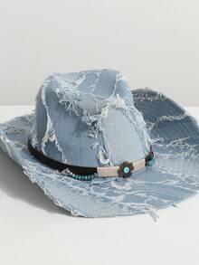 1 chiếc mũ cao bồi vành rộng bằng vải denim cổ điển dành cho nữ, thích hợp cho các lễ hội âm nhạc, sự kiện theo chủ đề cao bồi miền Tây, tiệc cổ điển, cosplay, biểu diễn sân khấu, đội hàng ngày trong mọi mùa - mũ đội đầu - Xem 4