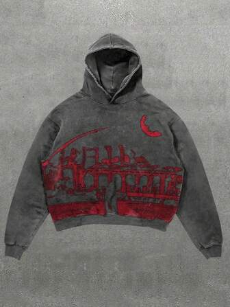 Men Y2K Hoodie Gothic Casual Print Hoodie