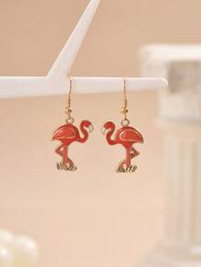 1 cặp bông tai hình chim hồng hạc tráng men nhiều màu sắc thời trang & thanh lịch - chim hồng hạc - Xem 2