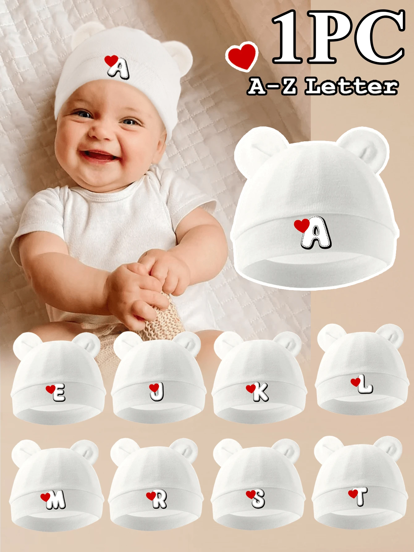 1pc Baby Love Name Tire Cap, Soft And Warm Suitable For Use As A Gift For Newborn Boys And Girls All Year Round. - White - View 1