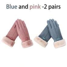 2 双保暖冬季手套，保暖内衬，触摸屏滑雪加厚隔热运动手套，圣诞手套，圣诞礼物 - 彩色 - 查看 11