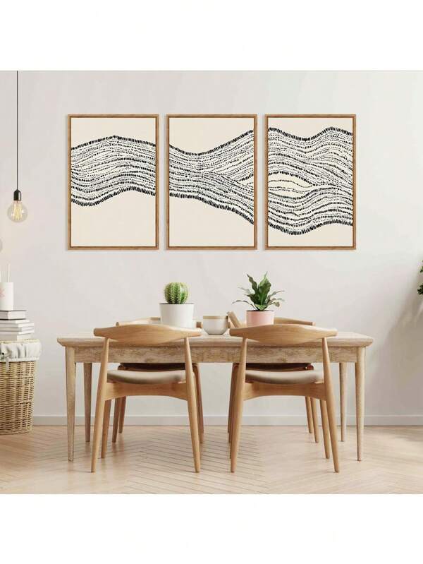 CPWAD 3pcs/Set Geometric Black & Brown Wave Canvas Wall Art Set, Abstract Shape Illustration Painting, Neutral Decor Minimalist Modern Living Room Bedroom Home Decoration, Unframed