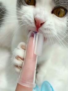 Pet Finger Toothbrush Pet Toothbrush Silicone Toothbrush Puppy Cat Finger Set Brush Finger Pet Toothbrush Small Size Suitable For Dogs And Cats - Clear - View 3