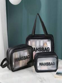 Kit 3 Transparent Makeup Bag Waterproof WashBag - Negro - Ver 3