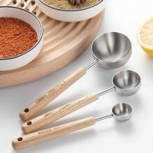 1 PIEZA/Cuchara de café vintage para medir, cuchara para café molido de acero inoxidable con mango de madera largo, cuchara de medición metálica para café, té y miel, ideal para volver al colegio
