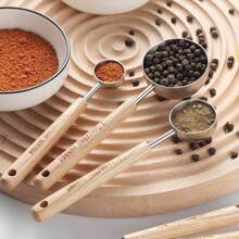 1 PIEZA/Cuchara de café vintage para medir, cuchara para café molido de acero inoxidable con mango de madera largo, cuchara de medición metálica para café, té y miel, ideal para volver al colegio