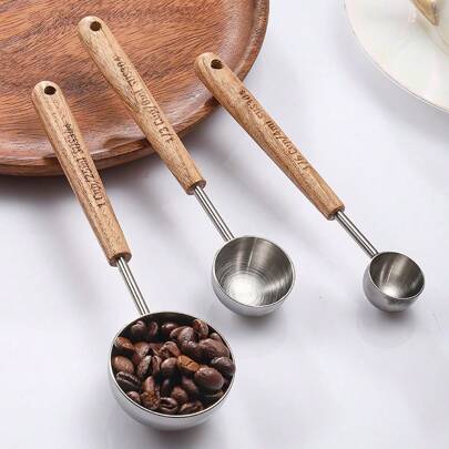 1PC/Vintage Coffee Measuring Scoop, Coffee Scoop For Ground Coffee Stainless Steel Tablespoon Scoop Long Wooden Handle Tablespoon Measuring Spoon Metal Measuring Tea Spoons For Coffee Tea Honey Back To School