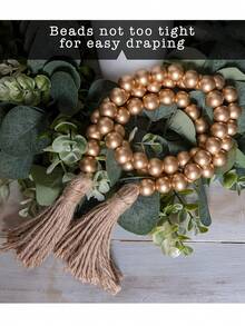 1 Stück Weihnachts-Holzperlen-Kranz-Girlande, ca. 64 Stück Doppelzipfel-Quasten-Perlenstränge mit 16mm Durchmesser und ca. 120cm Länge, Heimdekoration, mehrstufige Tablett- und Vasenobjekte als beste Geschenke