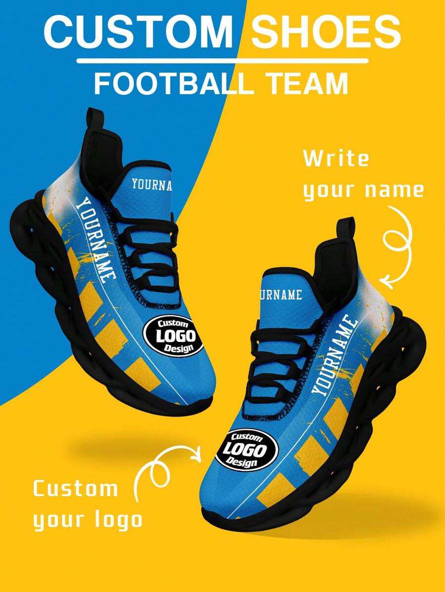 Men's Los Angeles Football Designed Sneakers, Custom Logo Custom Name Customization Lightweight Comfortable Soft Bottom Sneakers For Men, Gym Training Breathable Tennis Shoes Unique Gift For Mom/Dad/Her/Him/Girlfriend/Boyfriend/Wife/Husband/Friend ﻿ - Black - View 1