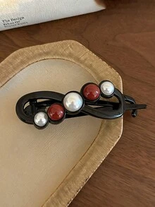 1 件简约珍珠夹，优雅枕骨发夹 - 8字珍珠扭夾 - 查看 8