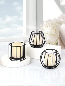 3 件装欧式浪漫烛台、烛台、餐桌摆饰、新铁艺烛台、创意镂空烛杯桌烛光、摄影生日约会氛围装饰、餐桌客厅桌面装饰、婚礼装饰 - 彩色 - 查看 2