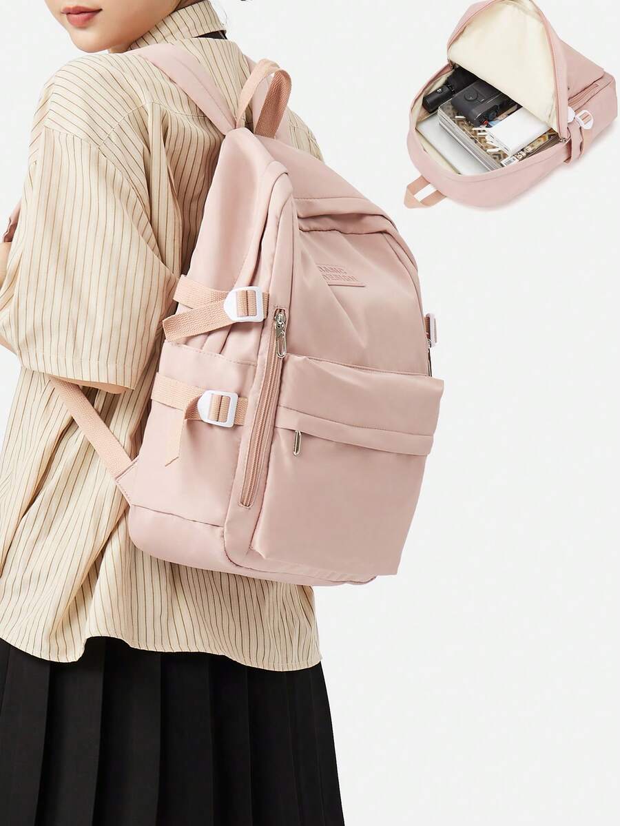 学生学校背包笔记本电脑背包适合大学女生初中高中青少年女生书包旅行背包 - 粉色 - 查看 1