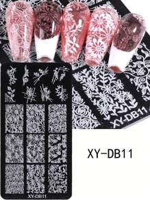 1件猫咪与新月美甲印花板，配玫瑰花、爱心Y2K图案设计，美甲印花模板，美甲配件工具，适合女性和女孩使用 - 銀色 - 查看 14