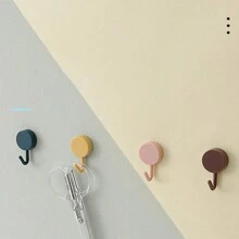 1 个粘性挂钩，马卡龙色圆形壁挂架，防损坏钥匙挂钩，无需钻孔 - 彩色 - 查看 4