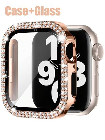 兼容 表壳，带高清超薄钢化玻璃屏幕保护膜，双排闪亮水晶水钻，防摔防刮硬质 PC 超保护套，兼容 Series 11/10/9/8/7/6/5/4/Se，40/41/42/44/45/46mm 女式保护壳