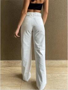Women's Wide Leg High Waisted Jeans With Butt Lifting Pant - 杏色 - 查看 2