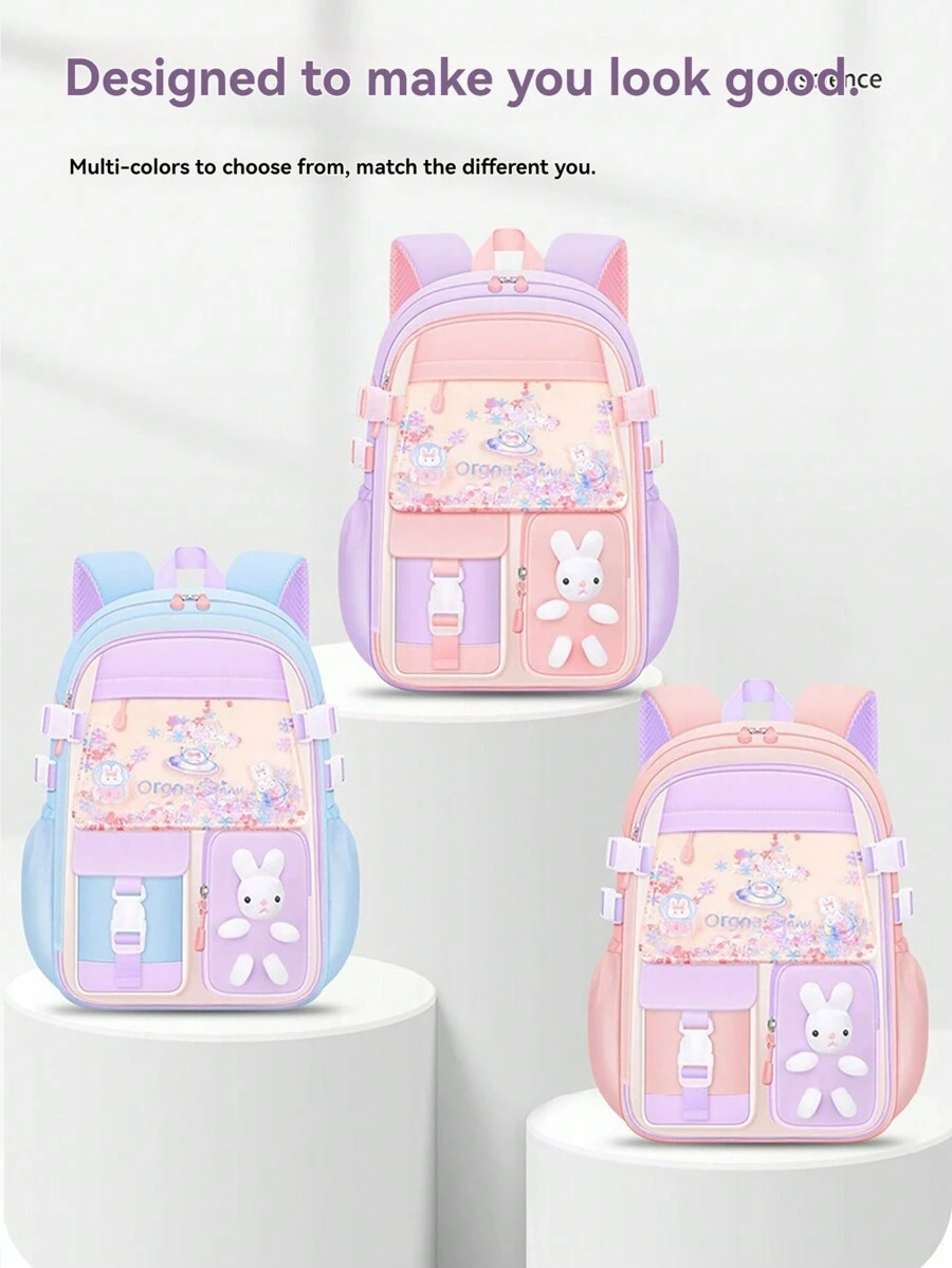 New Cute Lightweight Large Capacity Backpack For Boys And Girls Elementary Students, Simple Fashion Pink Multi-Pocket School Bag - Quicksand - View 1