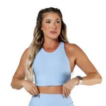 Women's Cropped Gym Top With Medium Straps And High Compression, Round Neck, Racerback, UV50+ - 淺藍色 - 查看 1