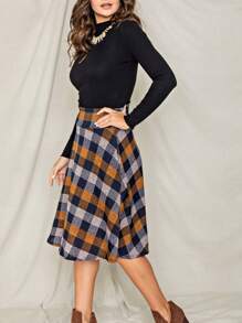 Boho Retro Knee Length Skirt Ditsy Floral - Mustard Yellow - View 2