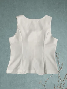 Women's Tailored Vest With Wide Straps, Square Collar, Open Front Detail - 白色 - 查看 3