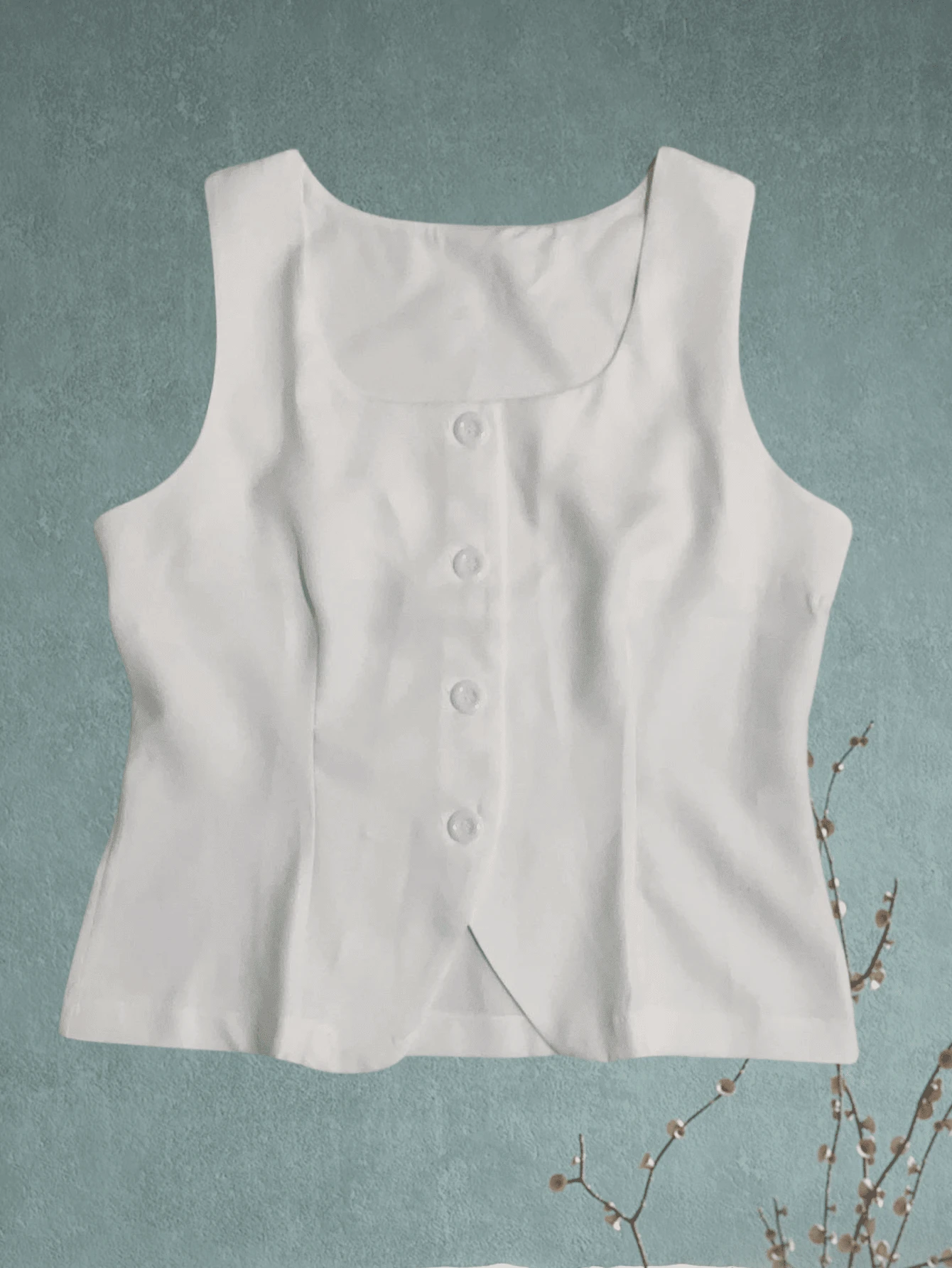 Women's Tailored Vest With Wide Straps, Square Collar, Open Front Detail - 白色 - 查看 1