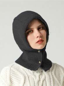 1 件女士秋冬羊毛混纺纯色针织帽带调节钮，拉法帽两用保暖无檐小便帽 - 多色 - 查看 13