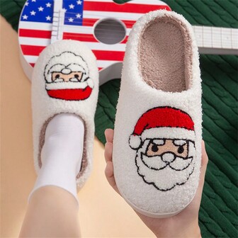 2024 Hot Selling Christmas Santa Deer Embroidered Print Slip-On Indoor Slippers, Unisex, Autumn/Winter