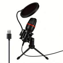 Microfone de Condensador Diafragma Pequeno USB para Streaming de Podcast em PC com Iluminação RGB, Tripé, Filtro Anti-Pop, Conectividade USB-C, Plug and Play