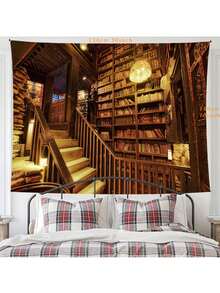 Giá sách thư viện Retro treo tường nhung, nghệ thuật treo tường sách cổ điển, đồ trang trí Hippie cổ điển lịch sử, thảm treo tường, thảm treo tường, thảm treo tường - thư viện cổ điển - Xem 3