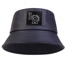 1pc Men's LA PU Leather Bucket Hat, LOSANGELES Letter Fashion, Casual Hat Suitable For Spring, Autumn, Travel, Beach Party - Multicolor - View 11