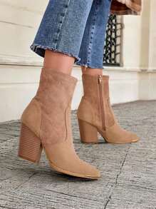 Botas de mujer con tacón de stiletto en gris de Royalfashion Eko-Suede - Marrón moca-1 - Ver 1