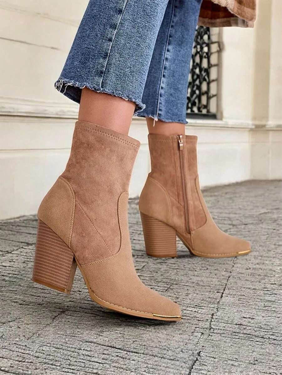 Botas de mujer con tacón de stiletto en gris de Royalfashion Eko-Suede - Marrón moca-1 - Ver 1