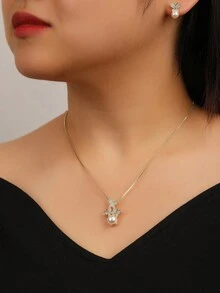 淡水仿珍珠项链套装包括一条令人惊叹的吊坠项链和耳环 2 件女士珠宝、珍珠、珍珠配饰。 - 項鍊/耳環套裝 - 查看 4