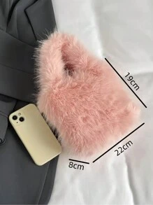 1pc毛绒手提包迷你托特包女新款秋冬可爱小众设计毛绒水桶包时尚，黑色，白色，灰色，棕色，粉色，卡其色，多种颜色，百搭时尚，可装纸巾，适合女学生和上班族日常通勤，便携外出。 - 彩色 - 查看 9